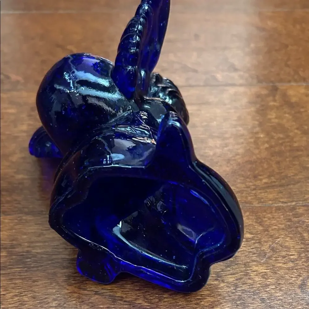 Vintage Deep Blue Cobalt Art Glass Cherub Angel Candle Holder